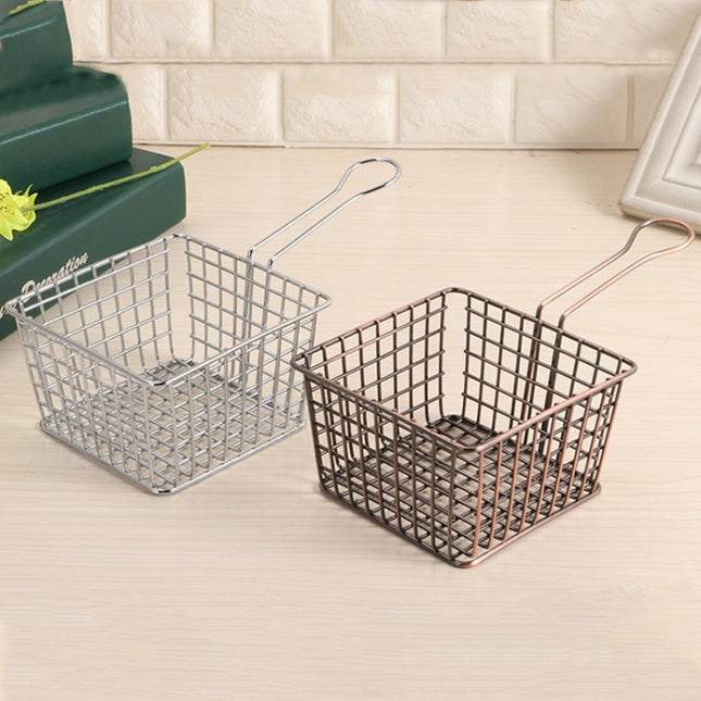 Electroplating Wrought Iron Fries Fried Basket Mini Grid Fried Food Storage Basket, Chrome, Bronze