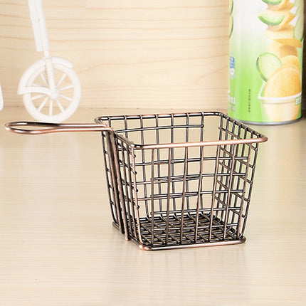Electroplating Wrought Iron Fries Fried Basket Mini Grid Fried Food Storage Basket, Chrome, Bronze