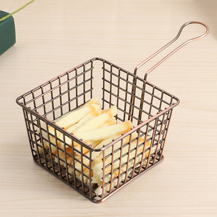 Electroplating Wrought Iron Fries Fried Basket Mini Grid Fried Food Storage Basket, Chrome, Bronze