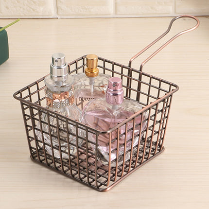 Electroplating Wrought Iron Fries Fried Basket Mini Grid Fried Food Storage Basket, Chrome, Bronze