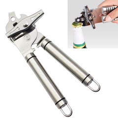 3 in 1 Thickened 304 Stainless Steel Manual Powerful Multifunctional Bottle Opener, Silver + Black Stripe