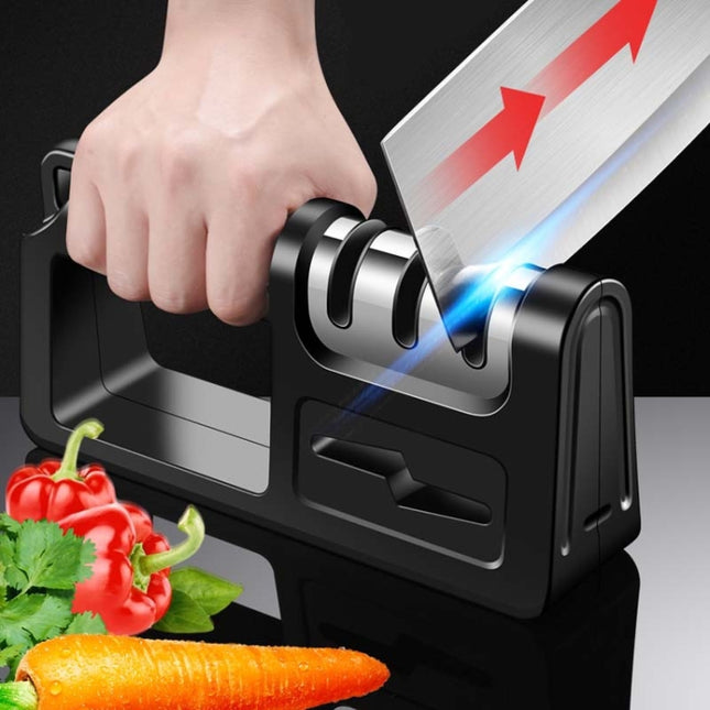 Three-Stage Kitchen Sharpener Multi-Function Kitchen Knife Scissors Sharpening Stone, Specification:Diamond Cutter Head, Color:Red, Ordinary Cutter Head Black, Diamond Cutter Head Black, Ordinary Cutter Head Red, Diamond Cutter Head Red����������������...