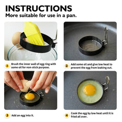 2-Pack Egg Ring Iron Spray Non-Stick Round Omelette Model Omelette Mold with Brush, 2-Pack, 4-Pack
