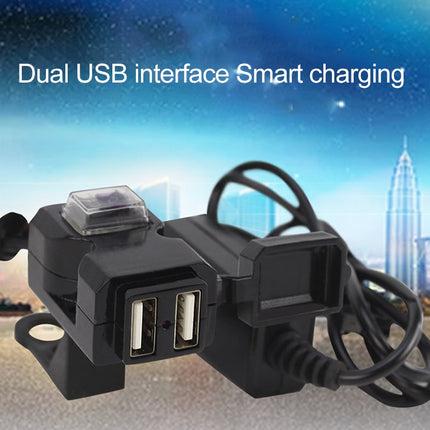 Dual USB Port 12V Waterproof Motorbike Motorcycle Handlebar Charger 5V 1A/2.1A Adapter Power Supply Socket for Phone Mobile, Handlebar Charger