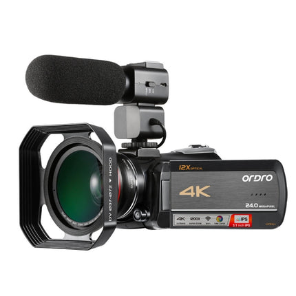 Cámara de vídeo digital ORDRO AC5 4K HD con visión nocturna, WiFi, zoom óptico de 12X, videocámara DV, estándar, estándar + micrófono, estándar + micrófono + soporte de mano, estándar + micrófono + luz de relleno