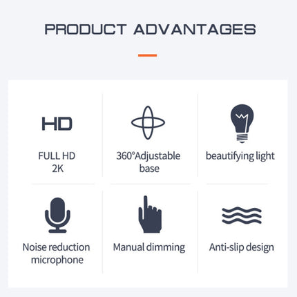 X98 USB Drive-Free HD Fill Light Camera with Microphone, 720P, 1080P, 2K Auto Focus