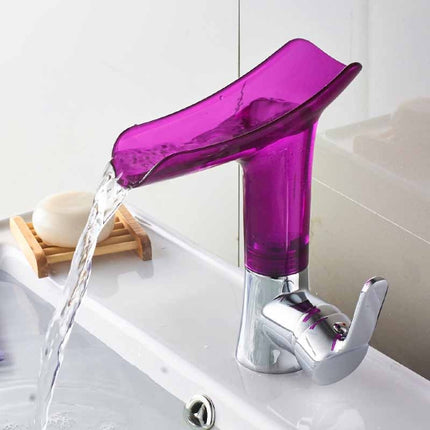 Bathroom Hot Cold Water Faucet Wine Glass Waterfall Faucet, Transparent, Blue, Purple, Brown &Yellow