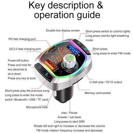 BC63 Colorful Car Card MP3 Player Multifunctional Bluetooth Receiver U Disk Charger Car Cigarette Lighter, BC63