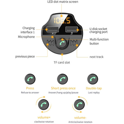 T66 Car Bluetooth Car Charger Cigarette Lighter MP3 Player Hands-Free Car FM Transmitter