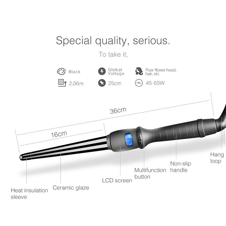 LCD Conical Curling Iron Single Tube Ceramic Glaze Pear Flower Cone