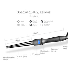 LCD Conical Curling Iron Single Tube Ceramic Glaze Pear Flower Cone