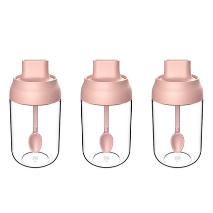 3 PCS Macaron Ribbon Moisture-Proof Lid Spoon One Seasoning Jar Glass Seasoning Bottle with Label, Seasoning Bottle, Honey Bottle, Brush Oil Bottle