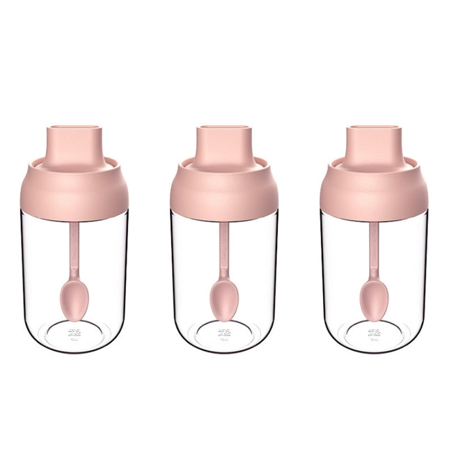 3 PCS Macaron Ribbon Moisture-Proof Lid Spoon One Seasoning Jar Glass Seasoning Bottle with Label, Seasoning Bottle, Honey Bottle, Brush Oil Bottle