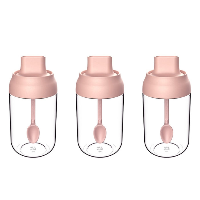 3 PCS Macaron Ribbon Moisture-Proof Lid Spoon One Seasoning Jar Glass Seasoning Bottle with Label, Seasoning Bottle, Honey Bottle, Brush Oil Bottle