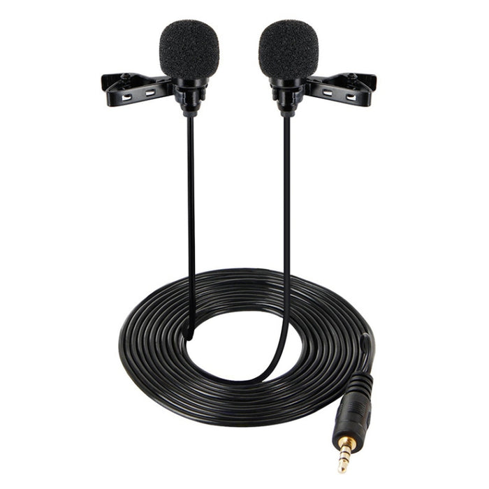 Micrófono de solapa con cable, micrófono de condensador de doble cabezal, micrófono para dos personas en vivo, teléfono móvil, micrófono K Song, bolsa de 515 PU