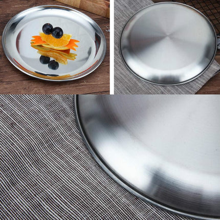 Stainless Steel Thickened Round Plate Cafe Tray Fruit Cake Plate Bone Plate Dish Shallow Plate