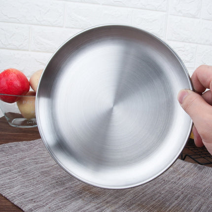 Stainless Steel Thickened Round Plate Cafe Tray Fruit Cake Plate Bone Plate Dish Shallow Plate