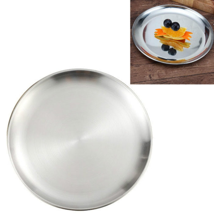 Stainless Steel Thickened Round Plate Cafe Tray Fruit Cake Plate Bone Plate Dish Shallow Plate, 14cm Brushed Matte Silver, 17cm Brushed Matte Silver, 20cm Brushed Matte Silver, 23cm Brushed Matte Silver, 26cm Brushed Matte Silver                       ...