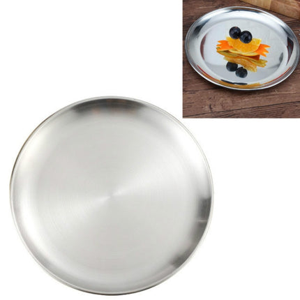 Stainless Steel Thickened Round Plate Cafe Tray Fruit Cake Plate Bone Plate Dish Shallow Plate