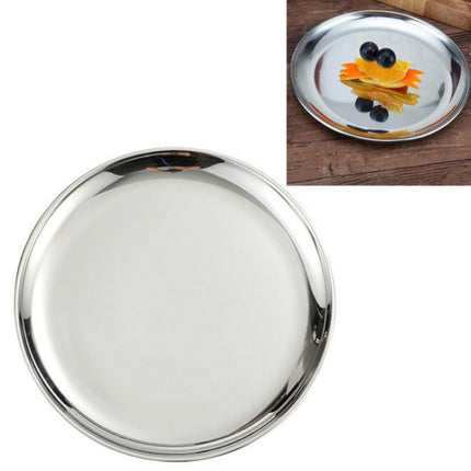 Stainless Steel Thickened Round Plate Cafe Tray Fruit Cake Plate Bone Plate Dish Shallow Plate