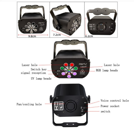 R90 8W UV Mini Laser Light Sound Control Induction Stage Atmosphere Light Bar KTV Laser Light