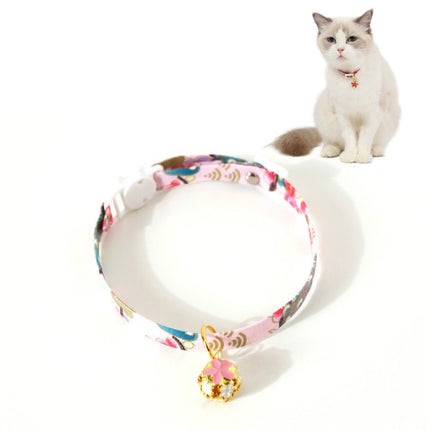 Verstellbares Haustier-Halsband mit Blumen- und Glockenmotiv, Katzen- und Hundehalsband, Zubehör, S, 17–32 cm