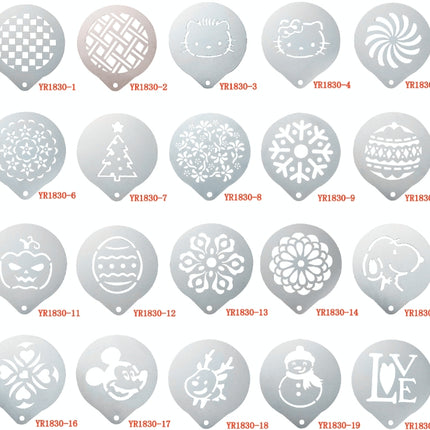 6 PCS Stainless Steel Garland Mold Fancy Coffee Printing Model Coffee Milk Foam Spray Pattern Template Random Style Delivery, 6 PCS