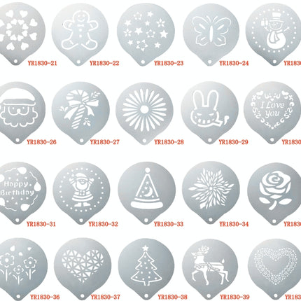 6 PCS Stainless Steel Garland Mold Fancy Coffee Printing Model Coffee Milk Foam Spray Pattern Template Random Style Delivery, 6 PCS