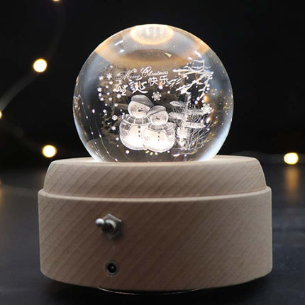 Girl Bedside Lamp Crystal Ball Wooden Base Music Box Charging Glow Rotating Night Light, Random Music
