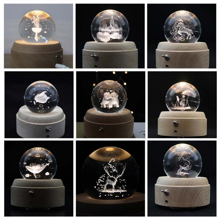 Girl Bedside Lamp Crystal Ball Wooden Base Music Box Charging Glow Rotating Night Light, Random Music