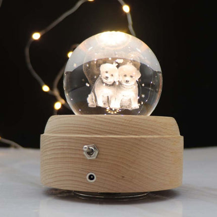 Girl Bedside Lamp Crystal Ball Wooden Base Music Box Charging Glow Rotating Night Light, Random Music
