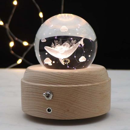 Girl Bedside Lamp Crystal Ball Wooden Base Music Box Charging Glow Rotating Night Light, Random Music