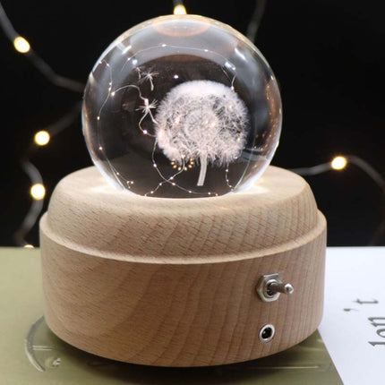 Girl Bedside Lamp Crystal Ball Wooden Base Music Box Charging Glow Rotating Night Light, Random Music