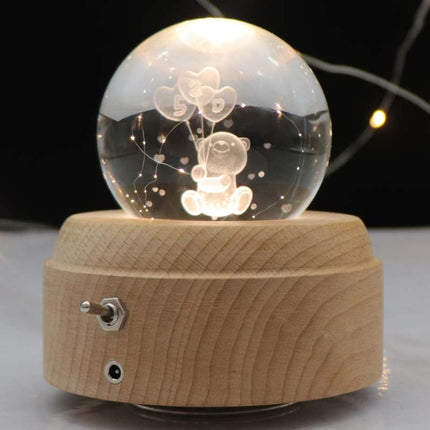 Girl Bedside Lamp Crystal Ball Wooden Base Music Box Charging Glow Rotating Night Light, Random Music