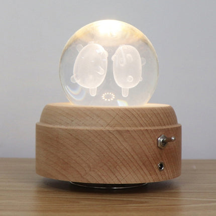 Girl Bedside Lamp Crystal Ball Wooden Base Music Box Charging Glow Rotating Night Light, Random Music