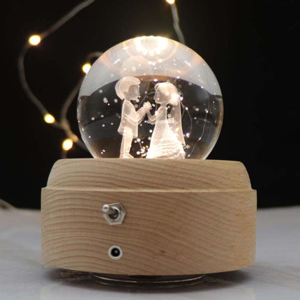 Girl Bedside Lamp Crystal Ball Wooden Base Music Box Charging Glow Rotating Night Light, Random Music