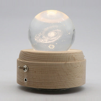 Girl Bedside Lamp Crystal Ball Wooden Base Music Box Charging Glow Rotating Night Light, Random Music