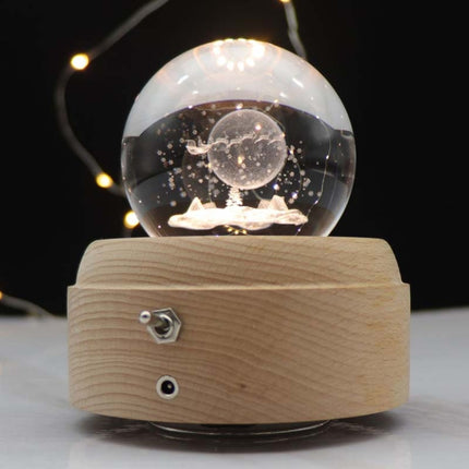 Girl Bedside Lamp Crystal Ball Wooden Base Music Box Charging Glow Rotating Night Light, Random Music