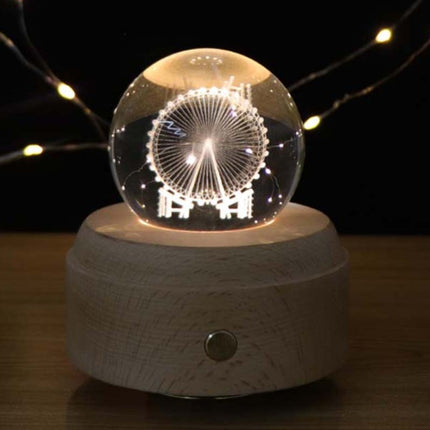 Girl Bedside Lamp Crystal Ball Wooden Base Music Box Charging Glow Rotating Night Light, Random Music