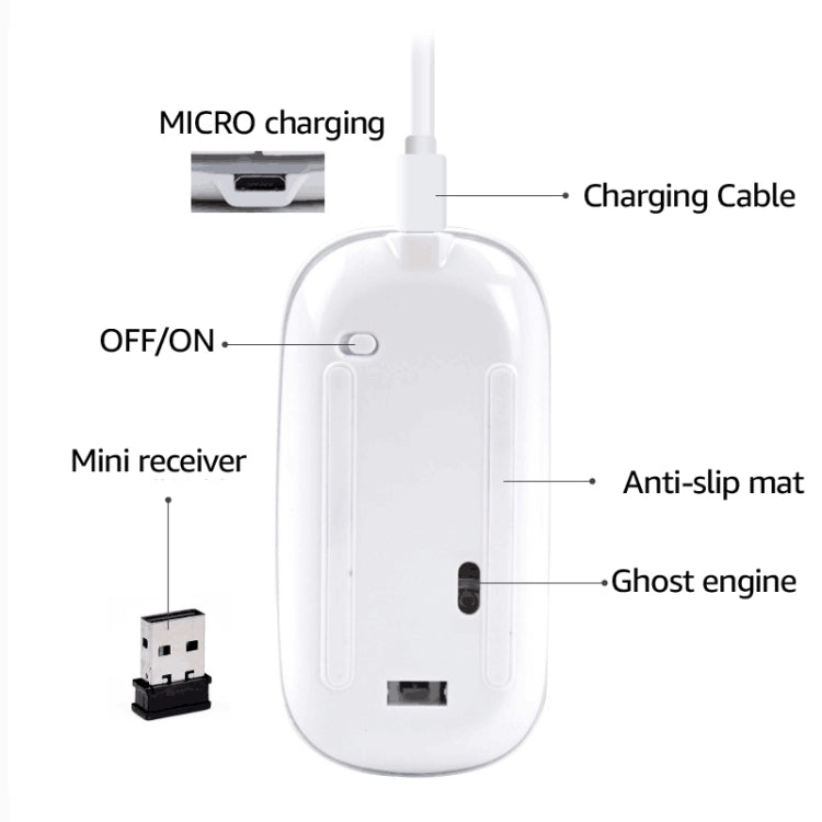 iMICE E-1300 4 Tasten 1600 DPI Leuchtende kabellose leise Desktop-Notebook-Minimaus, Aufladbare Luminous Edition, Dual-Modes Luminous Edition, Aufladbare Edition
