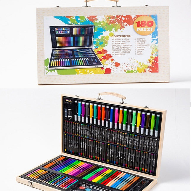 Painting Wooden Box Colorful Pen Set Art School Supplies For Children, 180 in 1