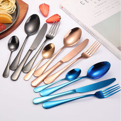 24 in 1 Stainless Steel Tableware Western Steak Cutlery Gift Set, Silver, Golden, Rose Gold, Rainbow Color, Black