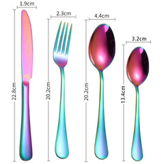 24 in 1 Stainless Steel Tableware Western Steak Cutlery Gift Set, Silver, Golden, Rose Gold, Rainbow Color, Black