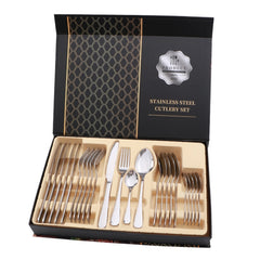 24 in 1 Stainless Steel Tableware Western Steak Cutlery Gift Set, Silver, Golden, Rose Gold, Rainbow Color, Black
