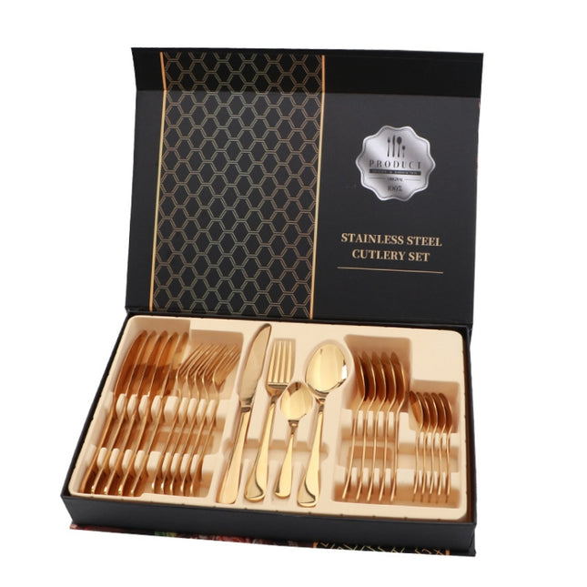 24 in 1 Stainless Steel Tableware Western Steak Cutlery Gift Set, Silver, Golden, Rose Gold, Rainbow Color, Black
