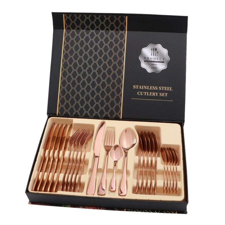 24 in 1 Stainless Steel Tableware Western Steak Cutlery Gift Set, Silver, Golden, Rose Gold, Rainbow Color, Black
