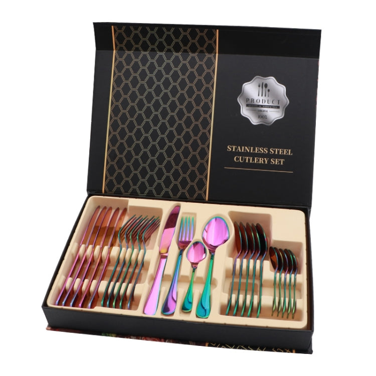 24 in 1 Stainless Steel Tableware Western Steak Cutlery Gift Set, Silver, Golden, Rose Gold, Rainbow Color, Black