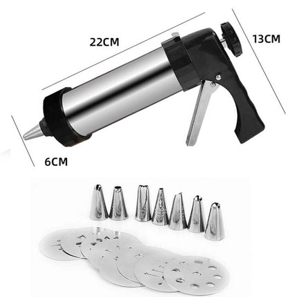 Multi-Function Stainless Steel Piping Gun Set Cookie Biscuits Hand Pressing Biscuit Machine Household DIY Baking Tools, 16 in 1(Silver)