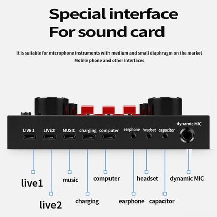 V8S Sound Card Mobile Phone Computer Anchor Live K Song Recording Microphone, English Version, V8S  + Golden Net BM700 Set, V8S  + Black Bet BM700 Set