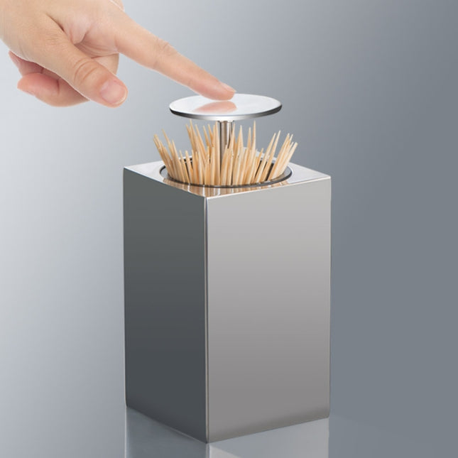 Push-Type Stainless Steel Toothpick Holder Portable Automatic Pop-Up Toothpick Storage Box, Square Push-Type  Stainless Steel